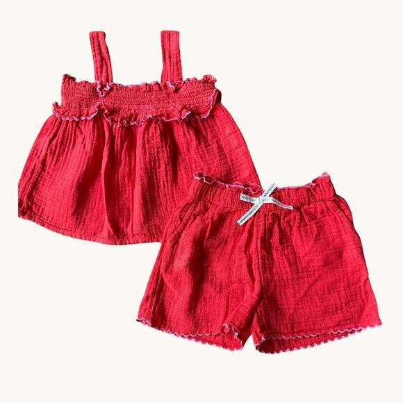 GAP Other - Baby Gap Red Muslin Gauze Smocked Tank Top & Shorts Set Girls 3T 4T